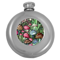 Magicians  Mushrooms Round Hip Flask (5 Oz) by GardenOfOphir