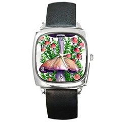 Conjuring Charm Of The Mushrooms Square Metal Watch by GardenOfOphir