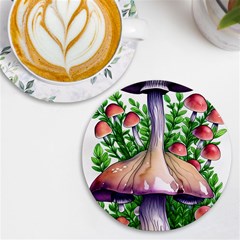 Conjuring Charm Of The Mushrooms Uv Print Round Tile Coaster by GardenOfOphir