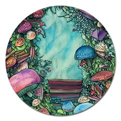 Sorcery And Spellwork With Mushrooms Magnet 5  (round) by GardenOfOphir