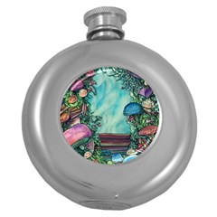 Sorcery And Spellwork With Mushrooms Round Hip Flask (5 Oz) by GardenOfOphir