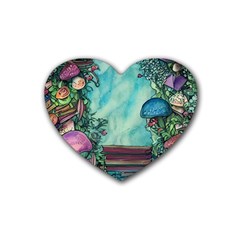 Sorcery And Spellwork With Mushrooms Rubber Coaster (heart) by GardenOfOphir