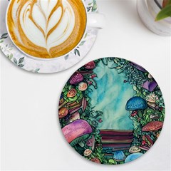 Sorcery And Spellwork With Mushrooms Uv Print Round Tile Coaster by GardenOfOphir