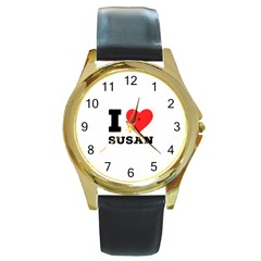 I Love Susan Round Gold Metal Watch by ilovewhateva