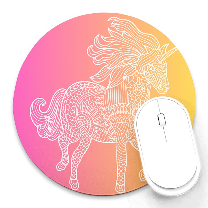 unicorm orange and pink Round Mousepad