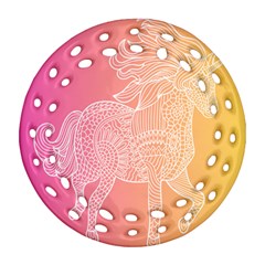 Unicorm Orange And Pink Round Filigree Ornament (two Sides)