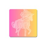 unicorm orange and pink Square Magnet Front