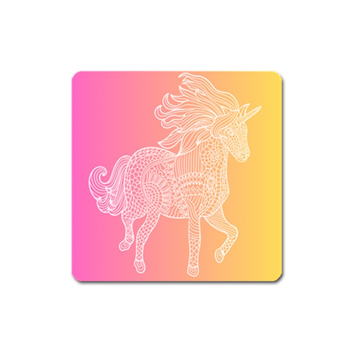 unicorm orange and pink Square Magnet