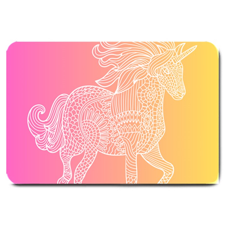 unicorm orange and pink Large Doormat