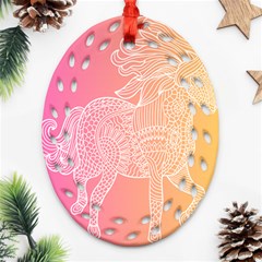 Unicorm Orange And Pink Ornament (oval Filigree) by lifestyleshopee