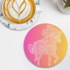 Unicorm Orange And Pink Uv Print Round Tile Coaster by lifestyleshopee