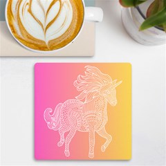 Unicorm Orange And Pink Uv Print Square Tile Coaster  by lifestyleshopee