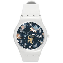 Space Theme Art Pattern Design Wallpaper Round Plastic Sport Watch (m) by Ravend