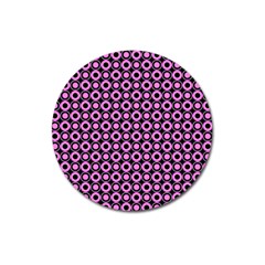 Pink Donuts Pink Filling On Black Magnet 3  (round) by Mazipoodles