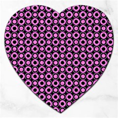 Pink Donuts Pink Filling On Black Jigsaw Puzzle (heart) by Mazipoodles