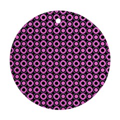 Pink Donuts Pink Filling On Black Round Ornament (two Sides) by Mazipoodles