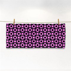 Pink Donuts Pink Filling On Black Hand Towel by Mazipoodles