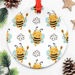 Art Bee Pattern Design Wallpaper Background Ornament (round) by Ravend