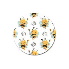 Art Bee Pattern Design Wallpaper Background Magnet 3  (round) by Ravend