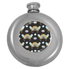 Art Pattern Design Floral Wallpaper Background Round Hip Flask (5 Oz) by Ravend