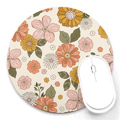 Flower Petals Plants Floral Print Pattern Design Round Mousepad by Ravend