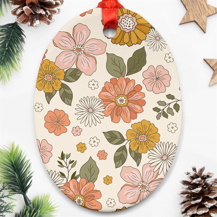 Flower Petals Plants Floral Print Pattern Design Oval Ornament (Two Sides)