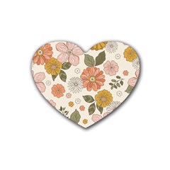 Flower Petals Plants Floral Print Pattern Design Rubber Coaster (heart) by Ravend