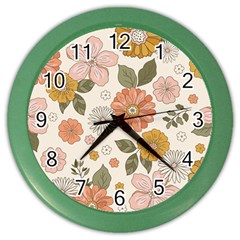 Flower Petals Plants Floral Print Pattern Design Color Wall Clock by Ravend