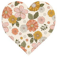 Flower Petals Plants Floral Print Pattern Design Wooden Puzzle Heart by Ravend