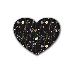 Flowers Floral Pattern Floral Print Background Rubber Heart Coaster (4 Pack) by Ravend