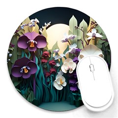 Ai Generated Flower Orchids Bloom Flora Nature Round Mousepad by Ravend