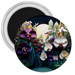 Ai Generated Flower Orchids Bloom Flora Nature 3  Magnets by Ravend