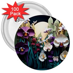 Ai Generated Flower Orchids Bloom Flora Nature 3  Buttons (100 Pack)  by Ravend