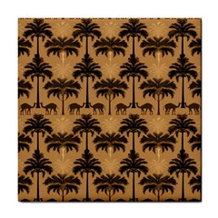 Ai Generated Camels Palm Trees Pattern Tile Coaster by Ravend