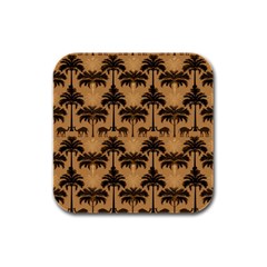 Ai Generated Camels Palm Trees Pattern Rubber Square Coaster (4 Pack) by Ravend