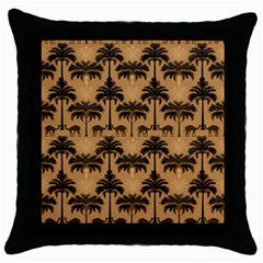 Ai Generated Camels Palm Trees Pattern Throw Pillow Case (black) by Ravend