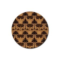 Ai Generated Camels Palm Trees Pattern Rubber Coaster (round) by Ravend