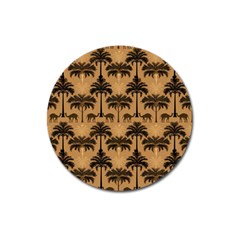 Ai Generated Camels Palm Trees Pattern Magnet 3  (round) by Ravend