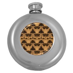 Ai Generated Camels Palm Trees Pattern Round Hip Flask (5 Oz) by Ravend