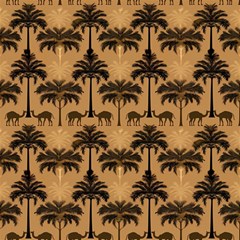 Ai Generated Camels Palm Trees Pattern Play Mat (rectangle)