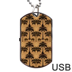 Ai Generated Camels Palm Trees Pattern Dog Tag Usb Flash (two Sides) by Ravend