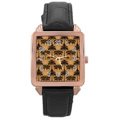 Ai Generated Camels Palm Trees Pattern Rose Gold Leather Watch  by Ravend