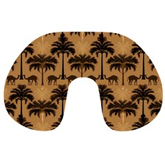 Ai Generated Camels Palm Trees Pattern Travel Neck Pillow by Ravend