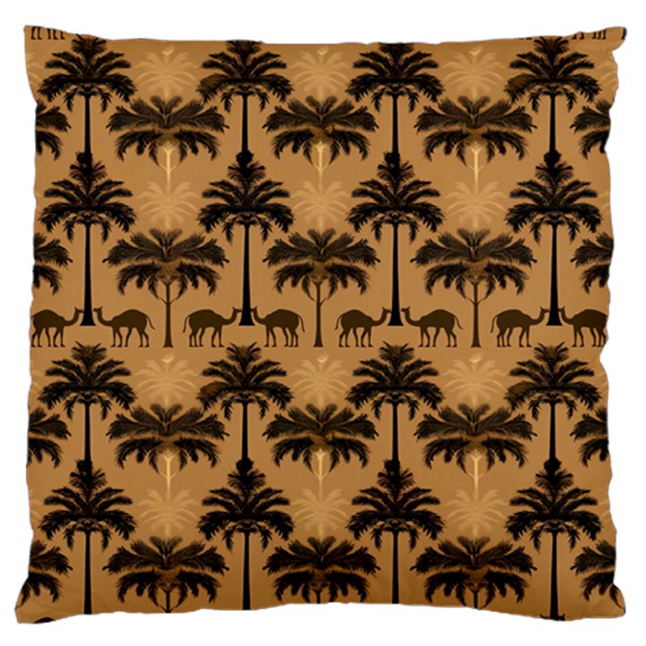 Ai Generated Camels Palm Trees Pattern Large Premium Plush Fleece Cushion Case (Two Sides)