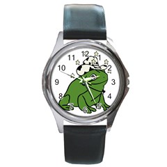 Frog With A Cowboy Hat Round Metal Watch by Teevova