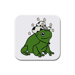 Frog With A Cowboy Hat Rubber Square Coaster (4 Pack) by Teevova