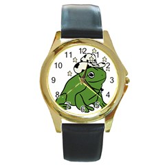 Frog With A Cowboy Hat Round Gold Metal Watch by Teevova