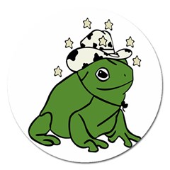 Frog With A Cowboy Hat Magnet 5  (round) by Teevova