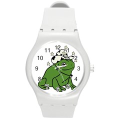 Frog With A Cowboy Hat Round Plastic Sport Watch (m)