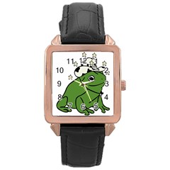 Frog With A Cowboy Hat Rose Gold Leather Watch  by Teevova